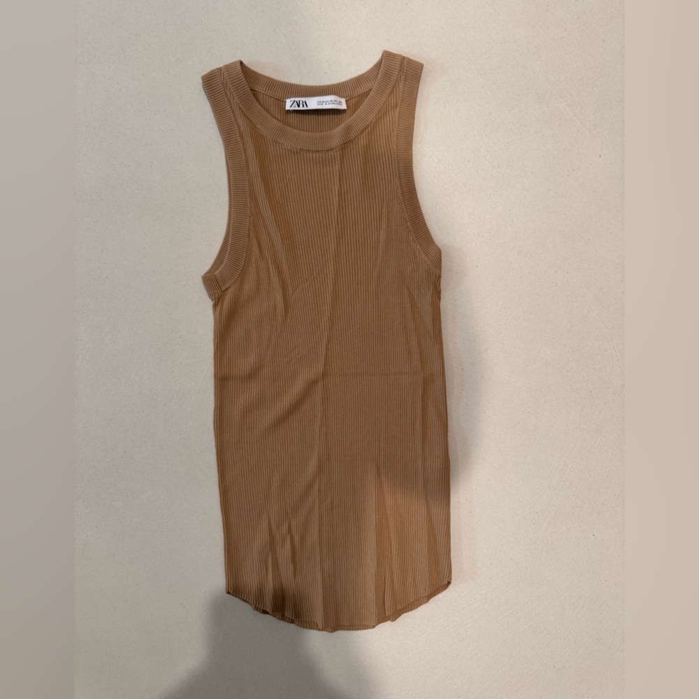Zara Tan Ribbed Sleeveless Top